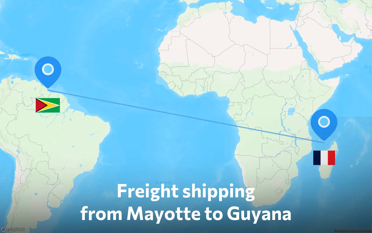 Shipping route from Mayotte to Guyana