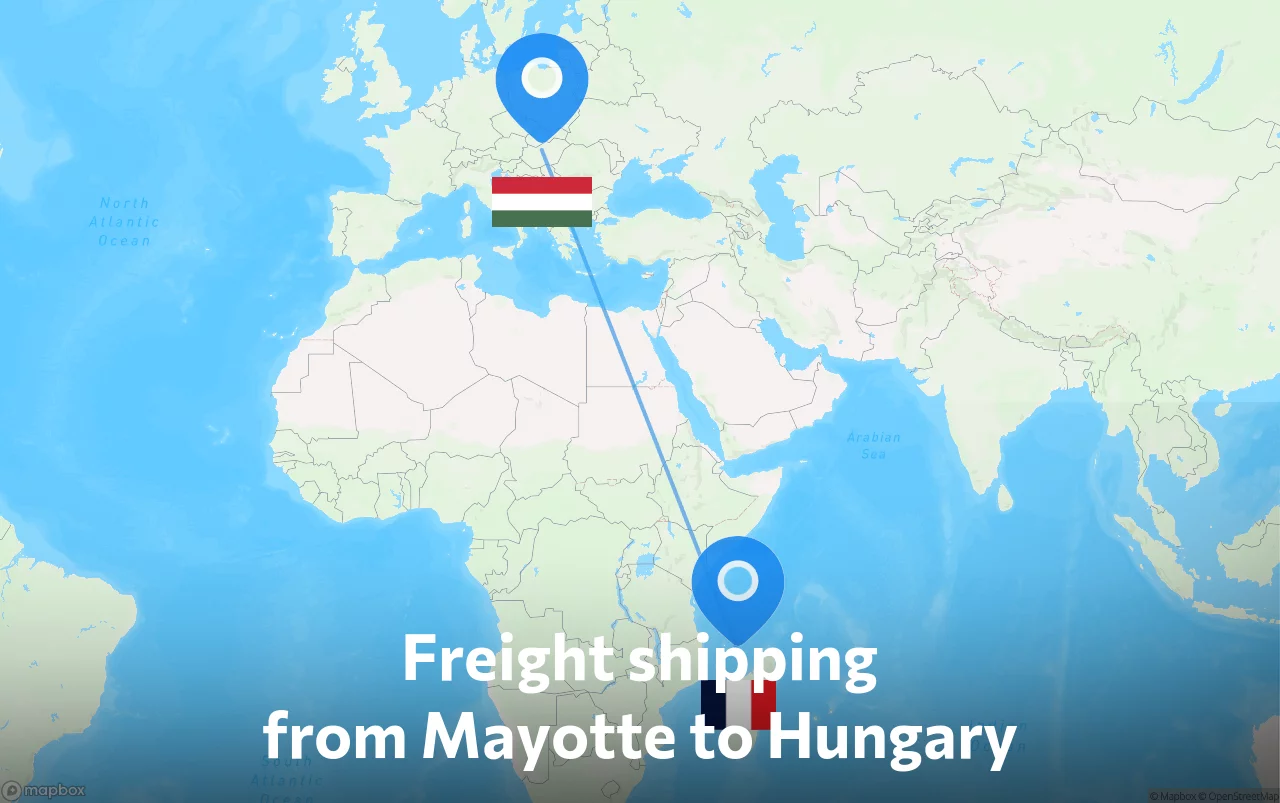 Shipping route from Mayotte to Hungary