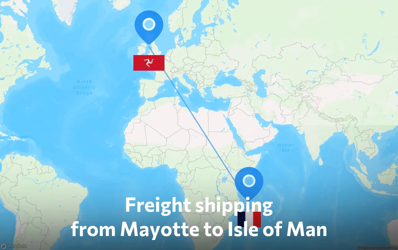 Shipping route from Mayotte to Isle of Man