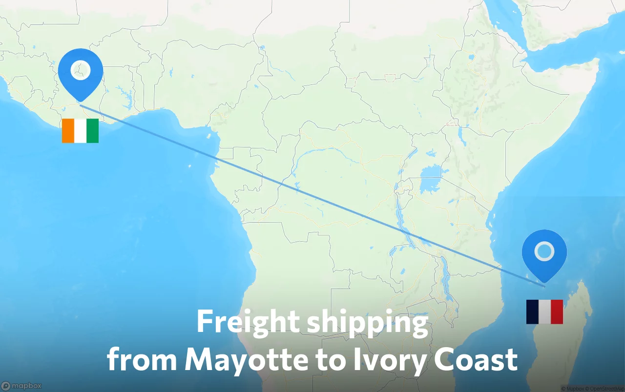 Shipping route from Mayotte to Ivory Coast
