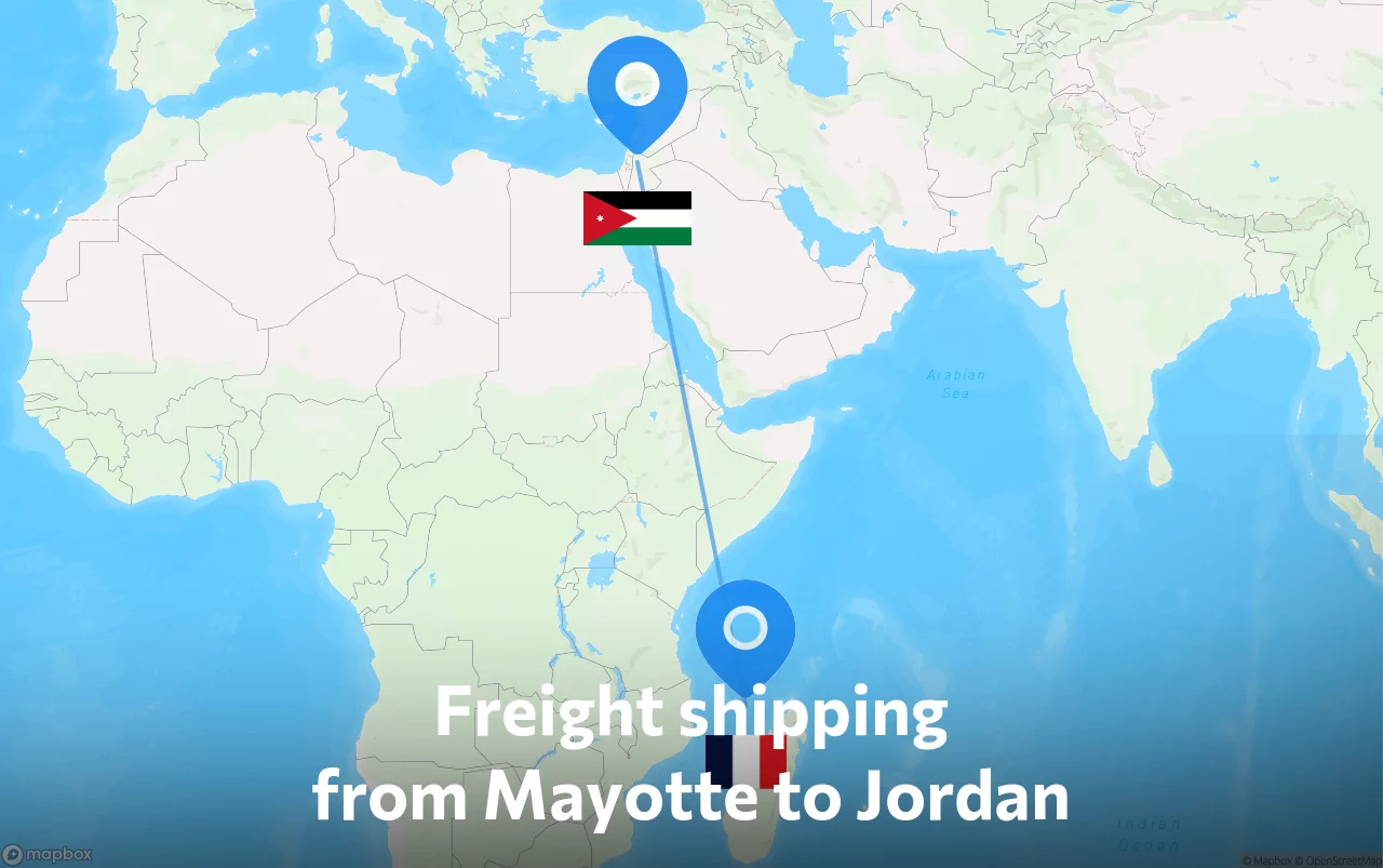 Shipping route from Mayotte to Jordan