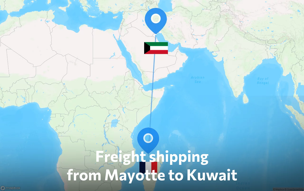 Shipping route from Mayotte to Kuwait