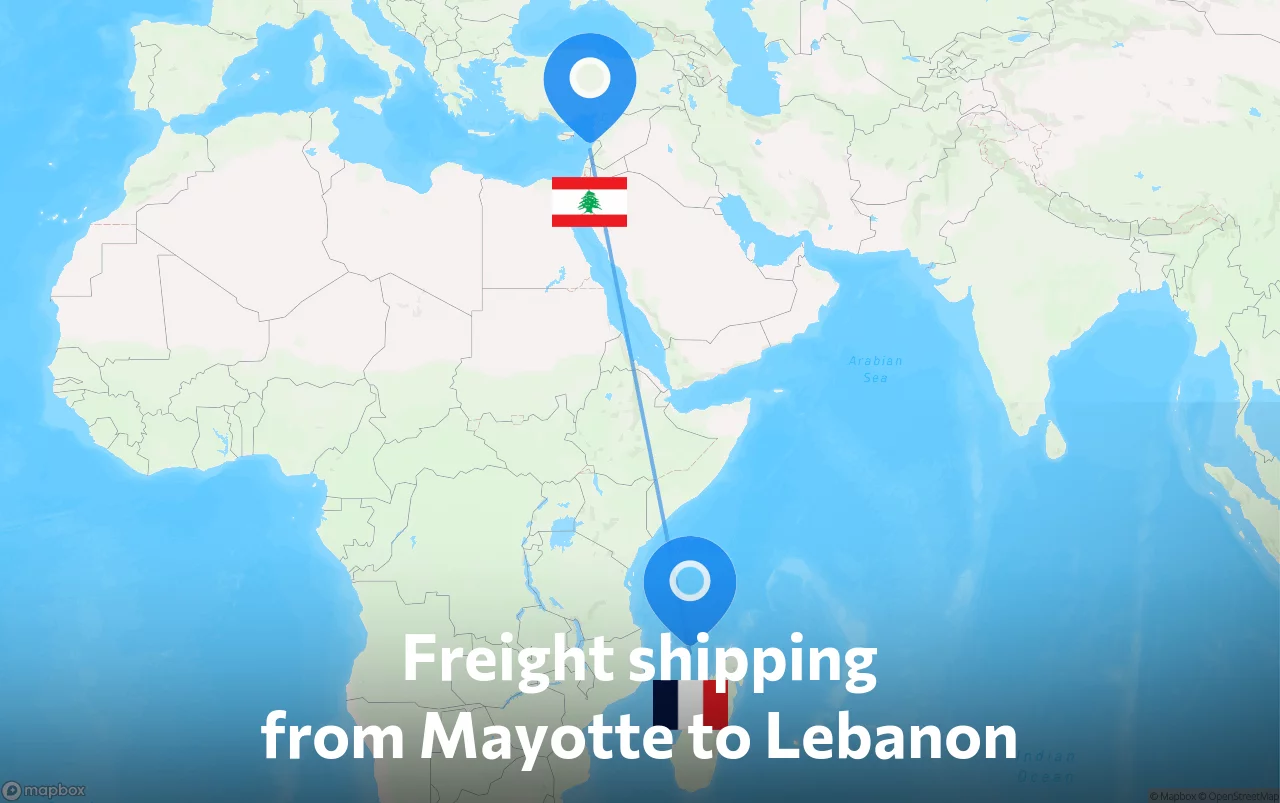 Shipping route from Mayotte to Lebanon