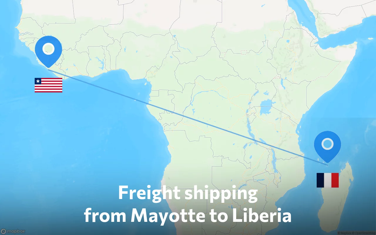Shipping route from Mayotte to Liberia
