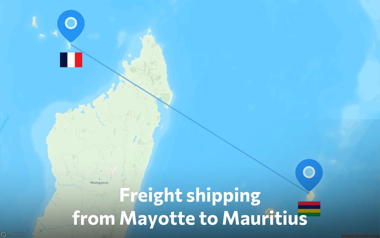 Shipping route from Mayotte to Mauritius