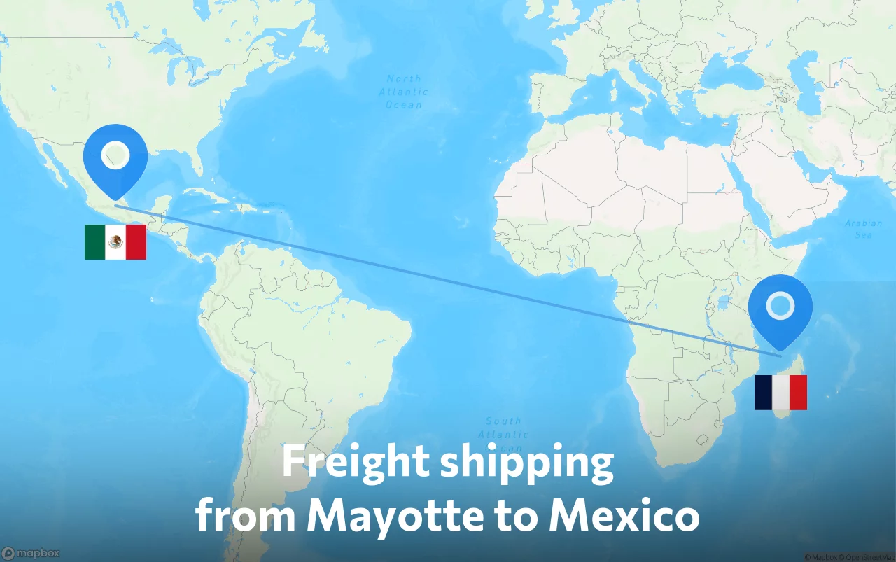 Shipping route from Mayotte to Mexico