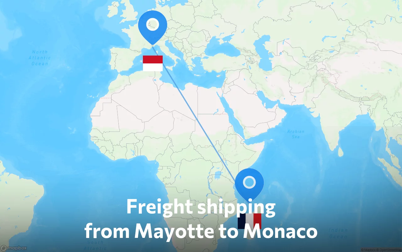 Shipping route from Mayotte to Monaco