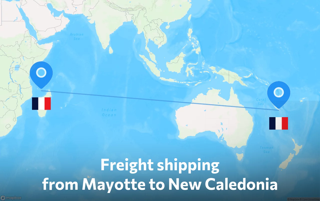 Shipping route from Mayotte to New Caledonia
