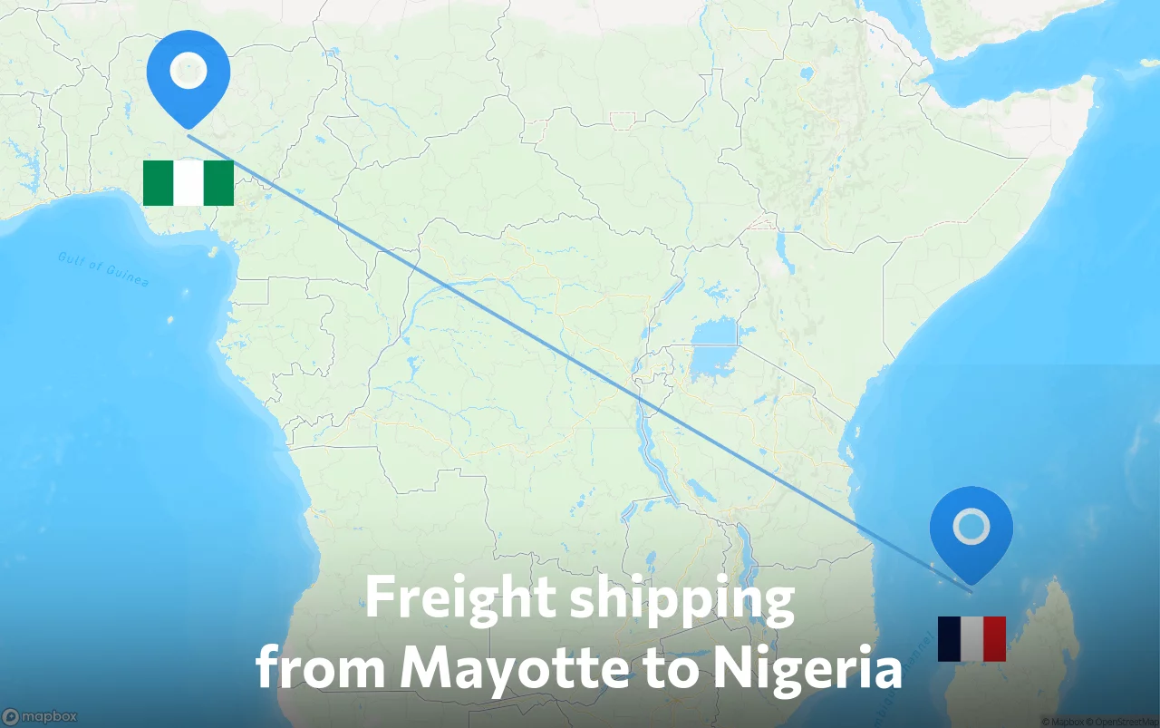 Shipping route from Mayotte to Nigeria