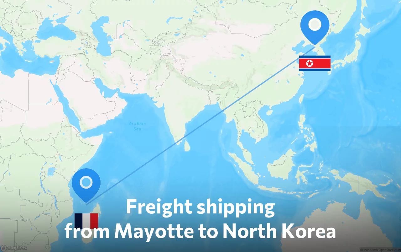 Shipping route from Mayotte to North Korea