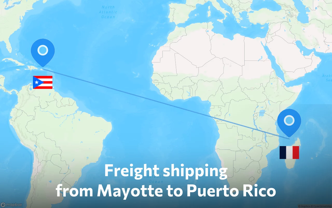 Shipping route from Mayotte to Puerto Rico