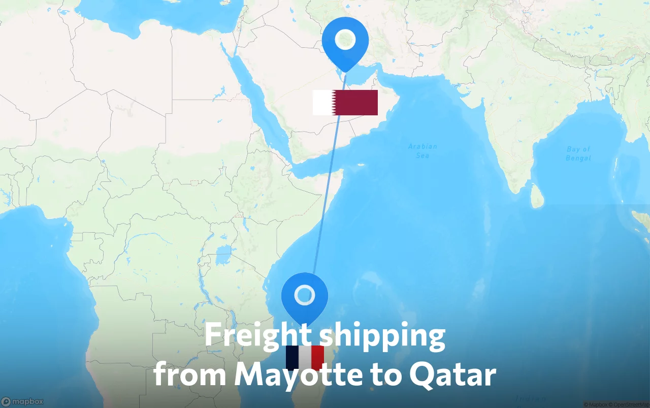 Shipping route from Mayotte to Qatar