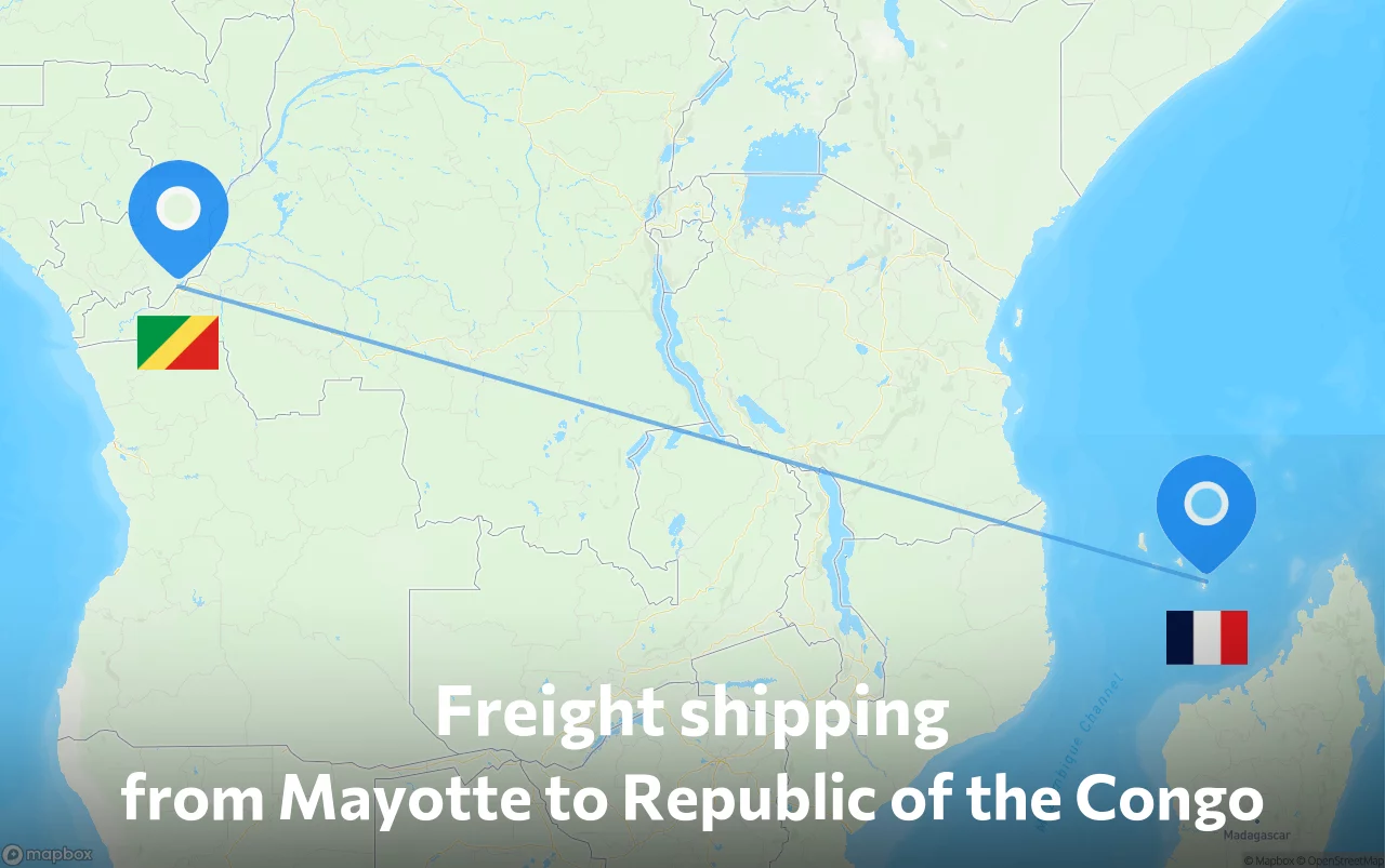 Shipping route from Mayotte to Republic of the Congo