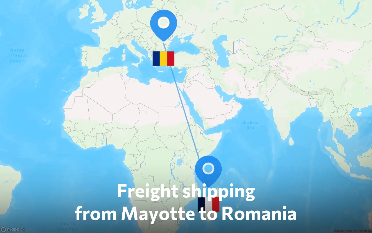 Shipping route from Mayotte to Romania