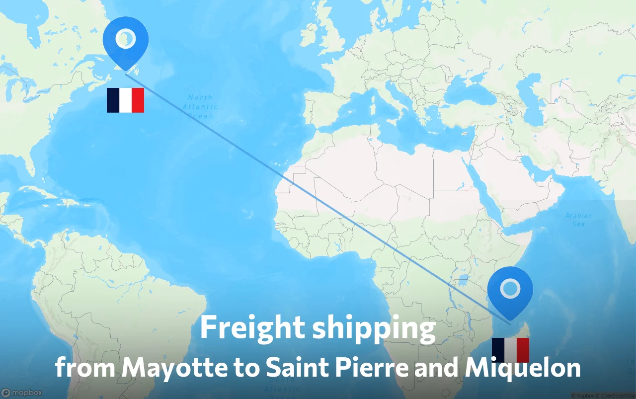 Shipping route from Mayotte to Saint Pierre and Miquelon
