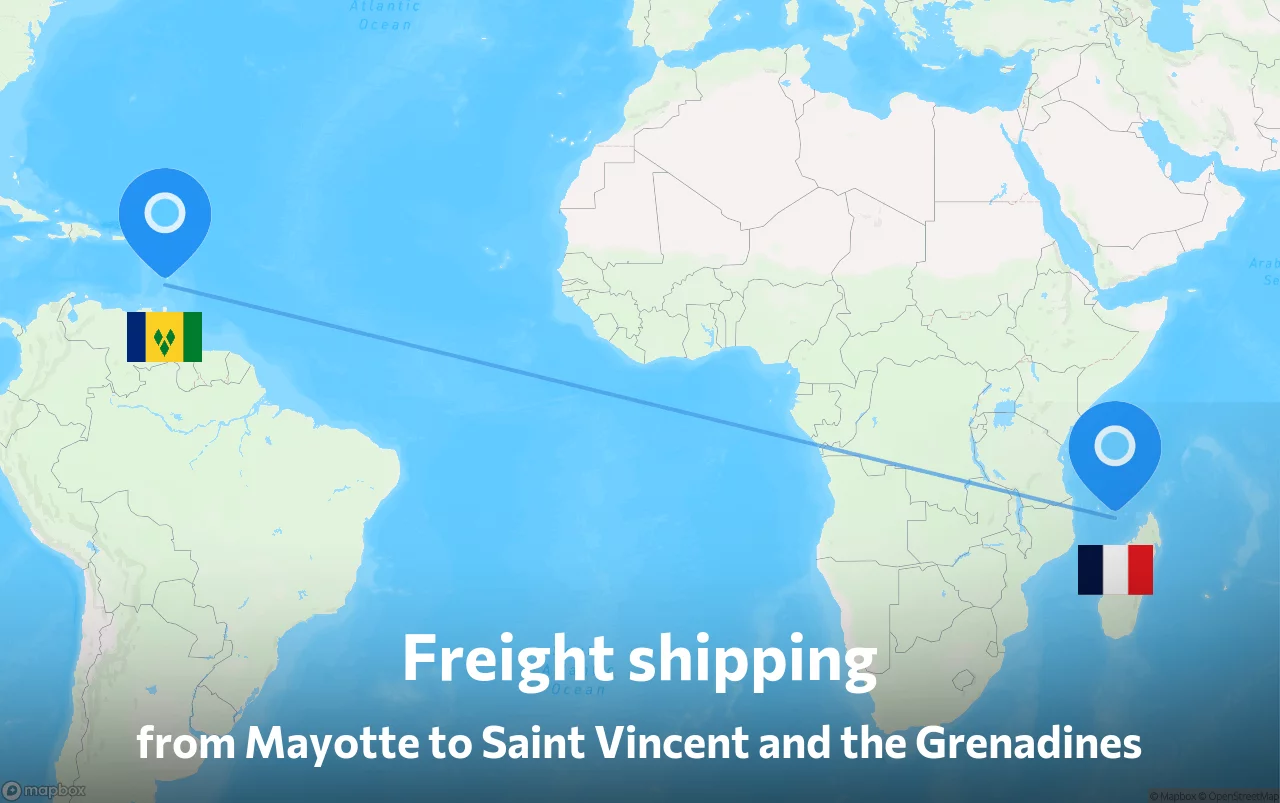 Shipping route from Mayotte to Saint Vincent and the Grenadines