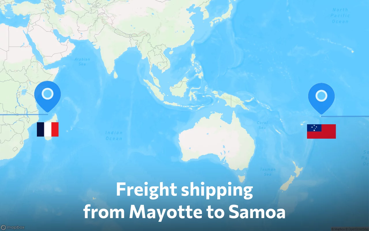 Shipping route from Mayotte to Samoa