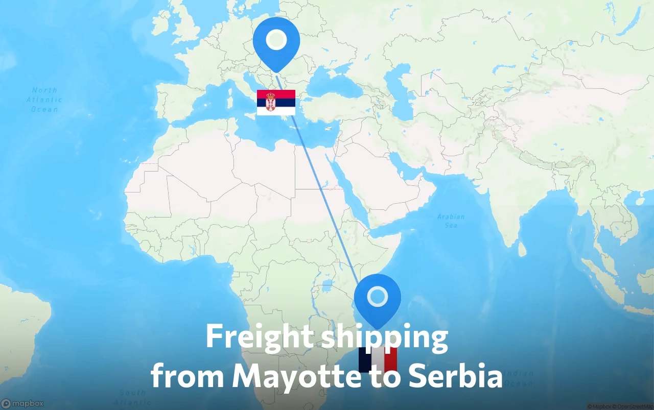 Shipping route from Mayotte to Serbia