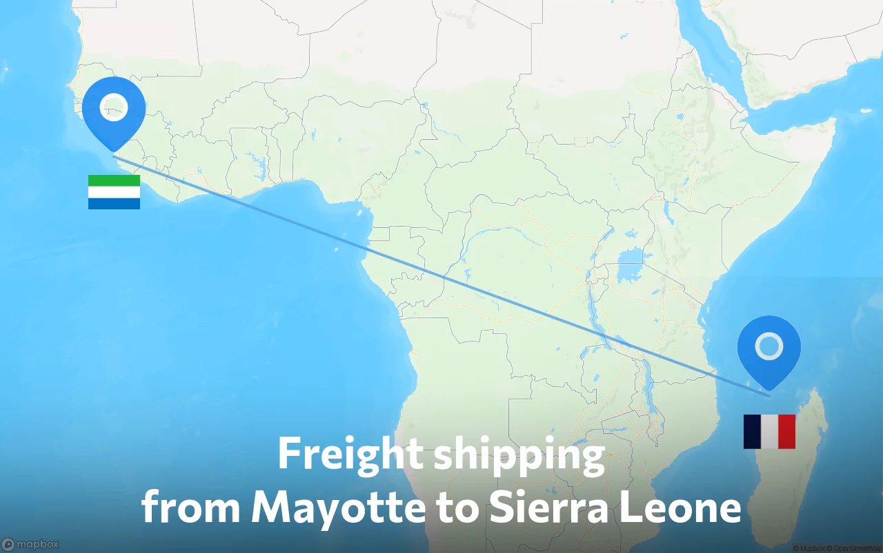 Shipping route from Mayotte to Sierra Leone