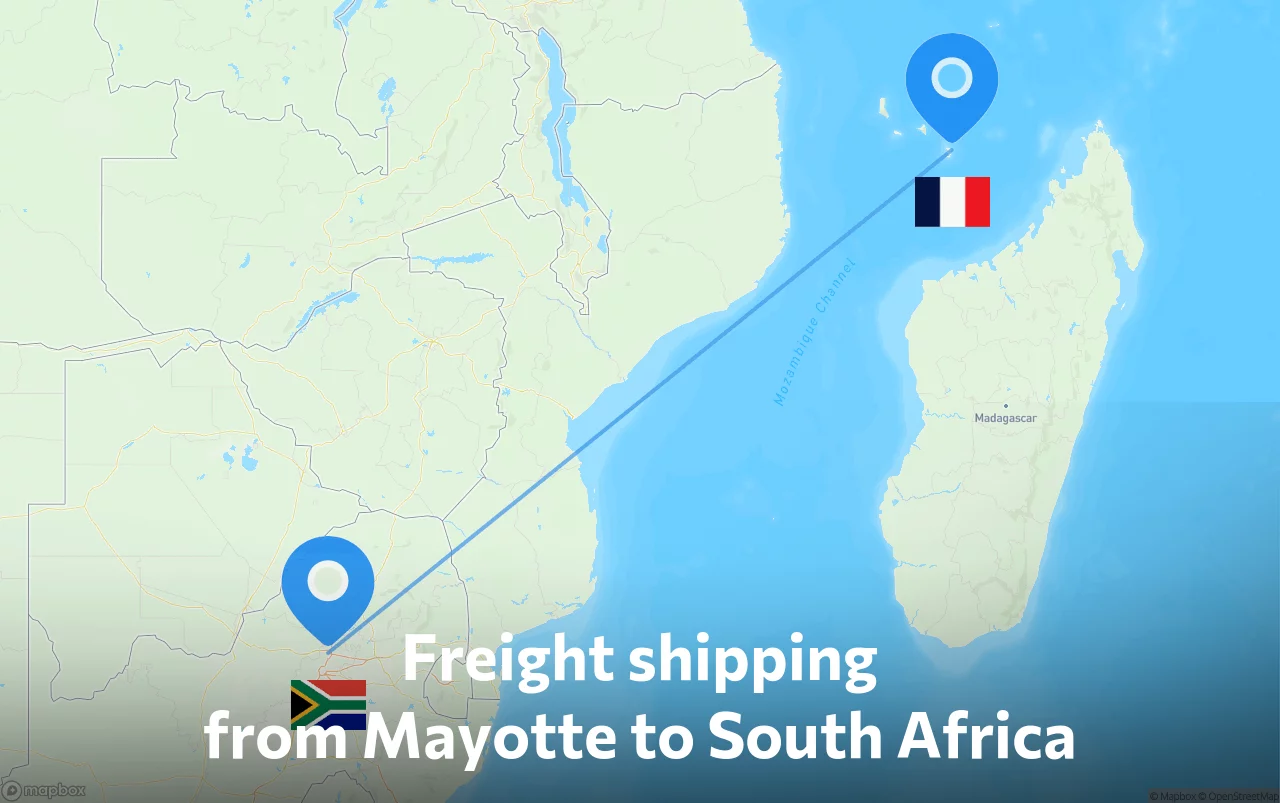 Shipping route from Mayotte to South Africa