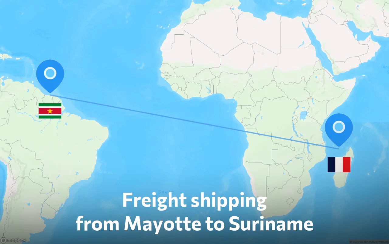 Shipping route from Mayotte to Suriname