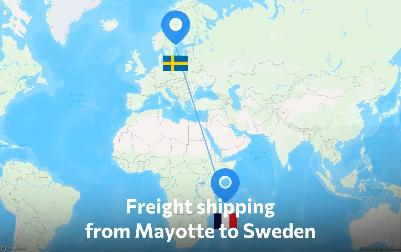 Shipping route from Mayotte to Sweden