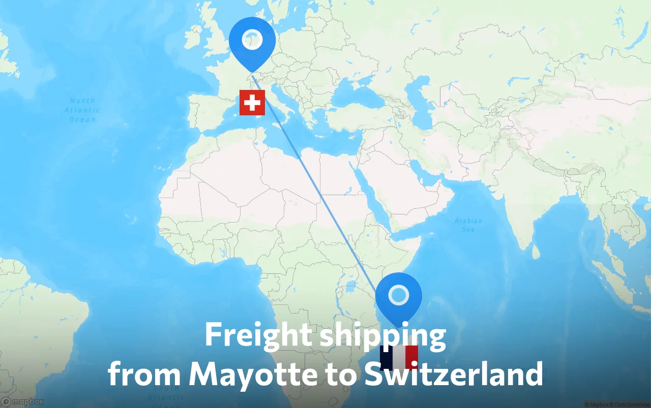 Shipping route from Mayotte to Switzerland