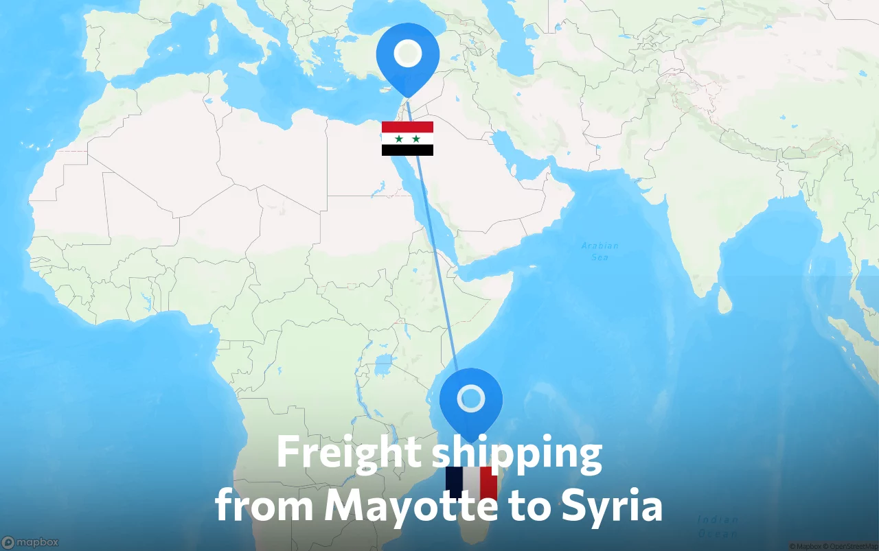 Shipping route from Mayotte to Syria