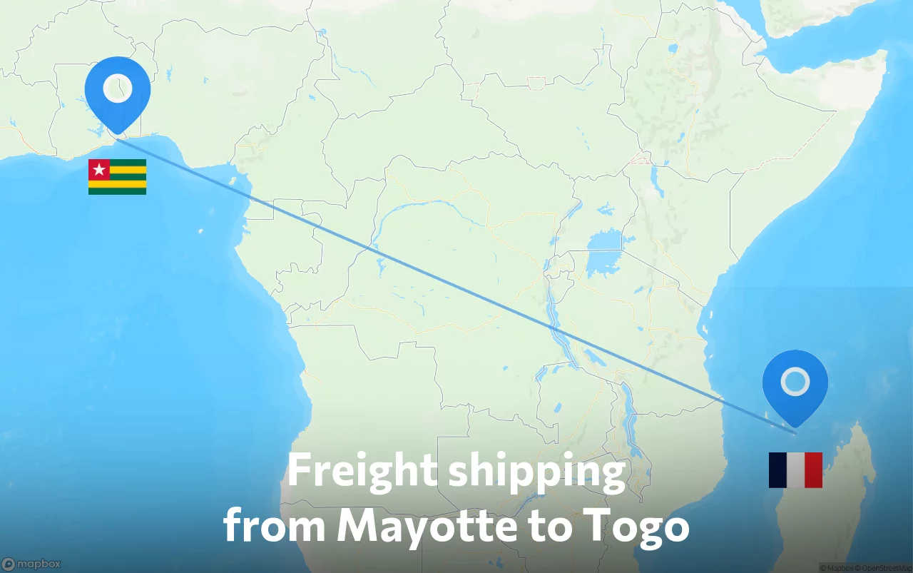 Shipping route from Mayotte to Togo