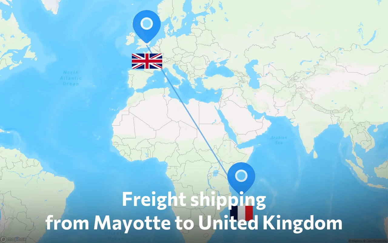 Shipping route from Mayotte to United Kingdom