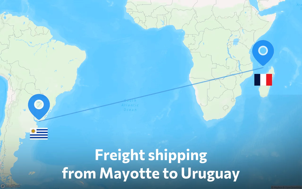 Shipping route from Mayotte to Uruguay
