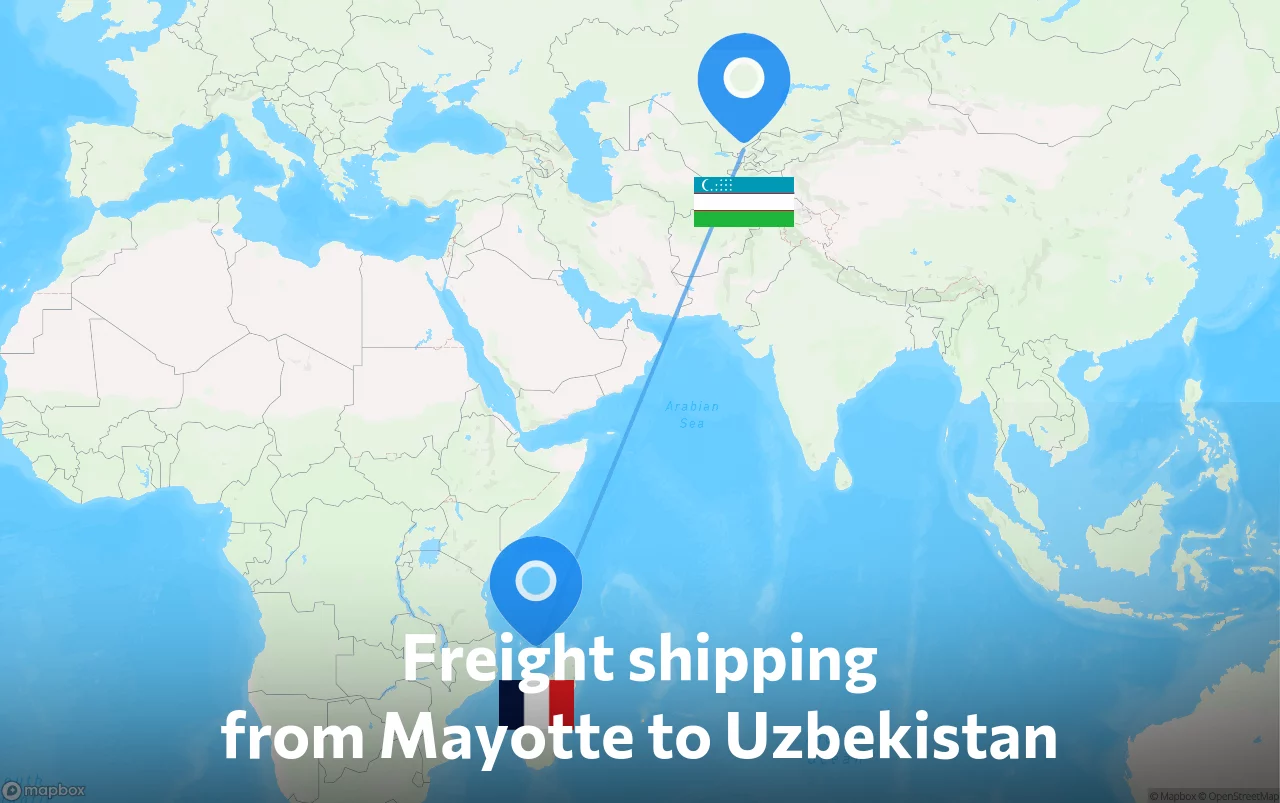 Shipping route from Mayotte to Uzbekistan