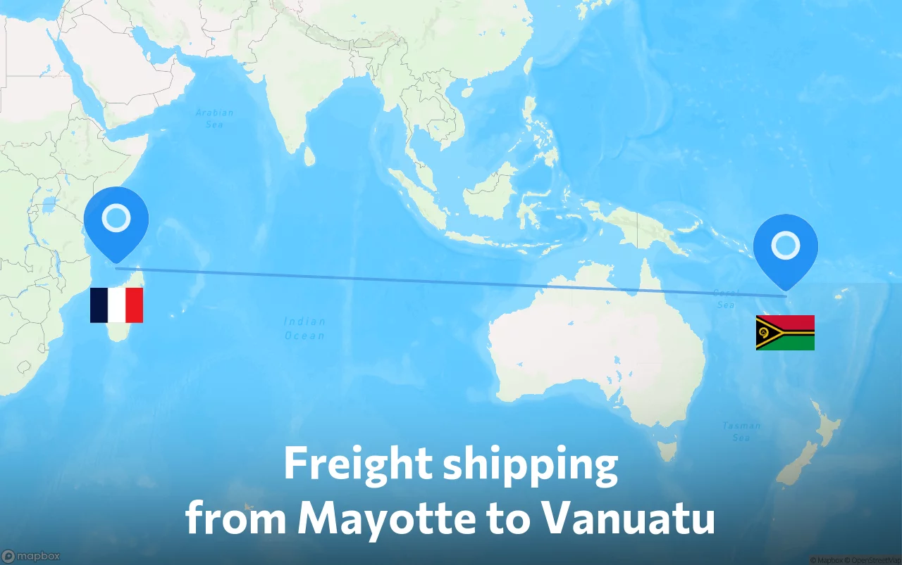 Shipping route from Mayotte to Vanuatu