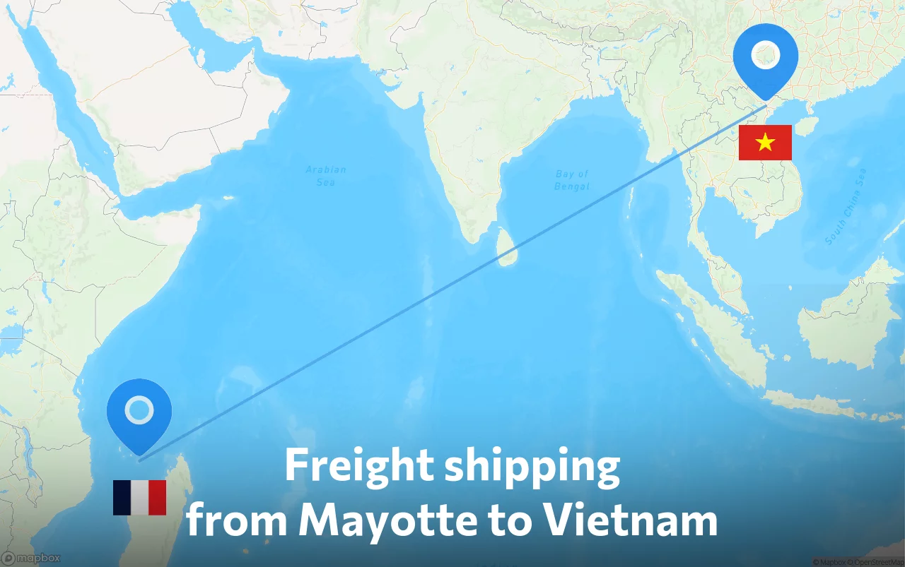 Shipping route from Mayotte to Vietnam