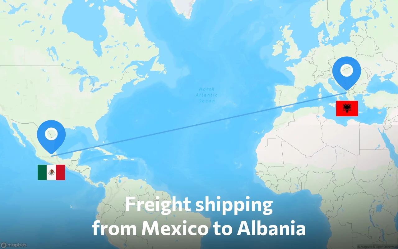 Shipping route from Mexico to Albania