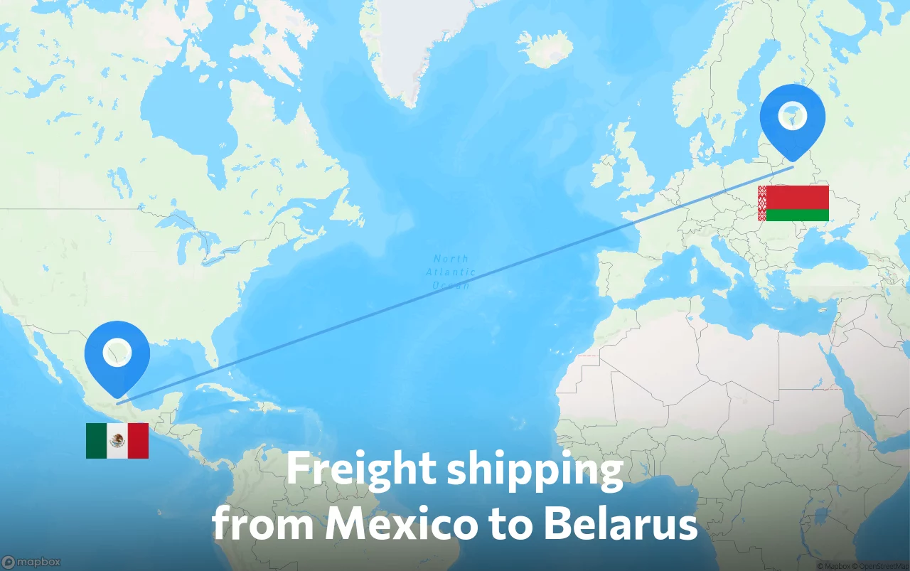 Shipping route from Mexico to Belarus
