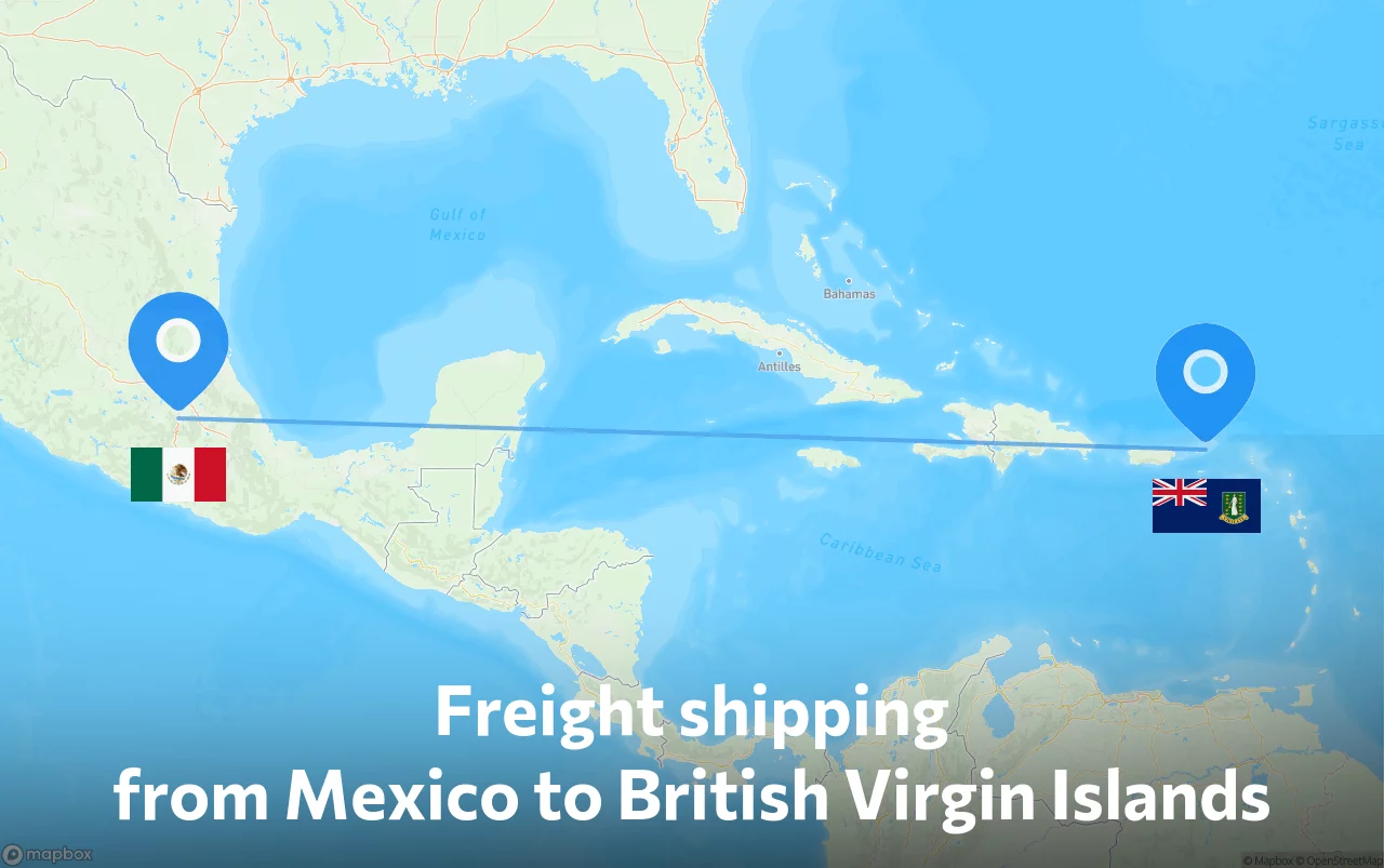 Shipping route from Mexico to British Virgin Islands