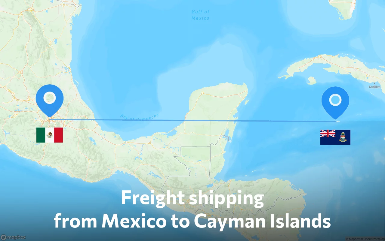 Shipping route from Mexico to Cayman Islands