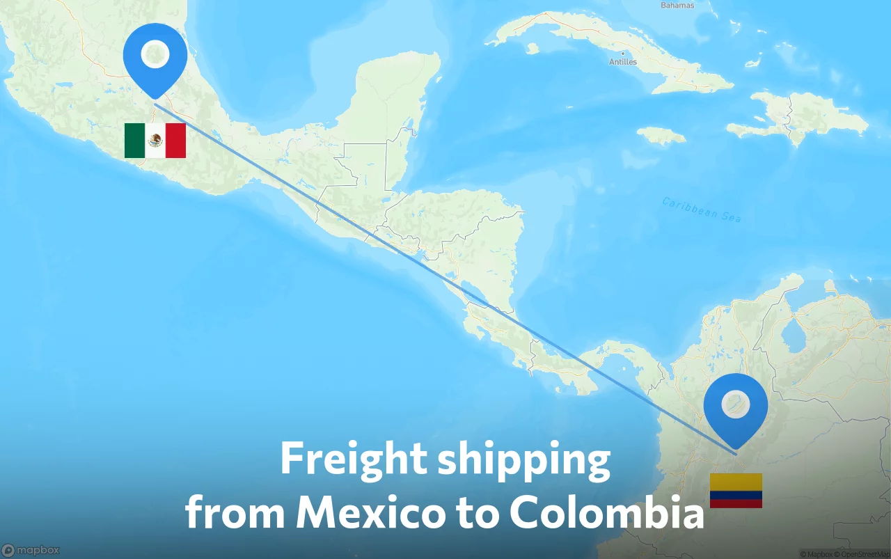 Shipping route from Mexico to Colombia