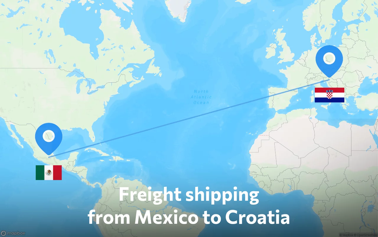 Shipping route from Mexico to Croatia