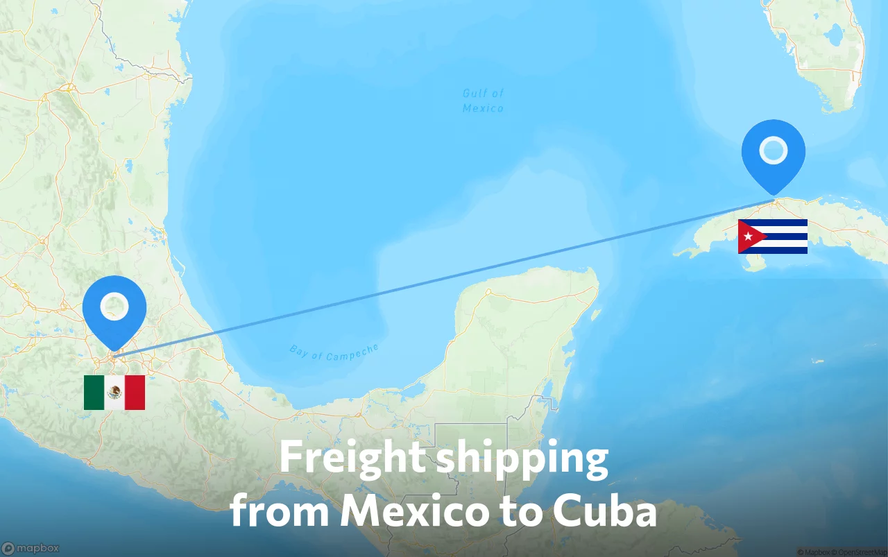 Shipping route from Mexico to Cuba