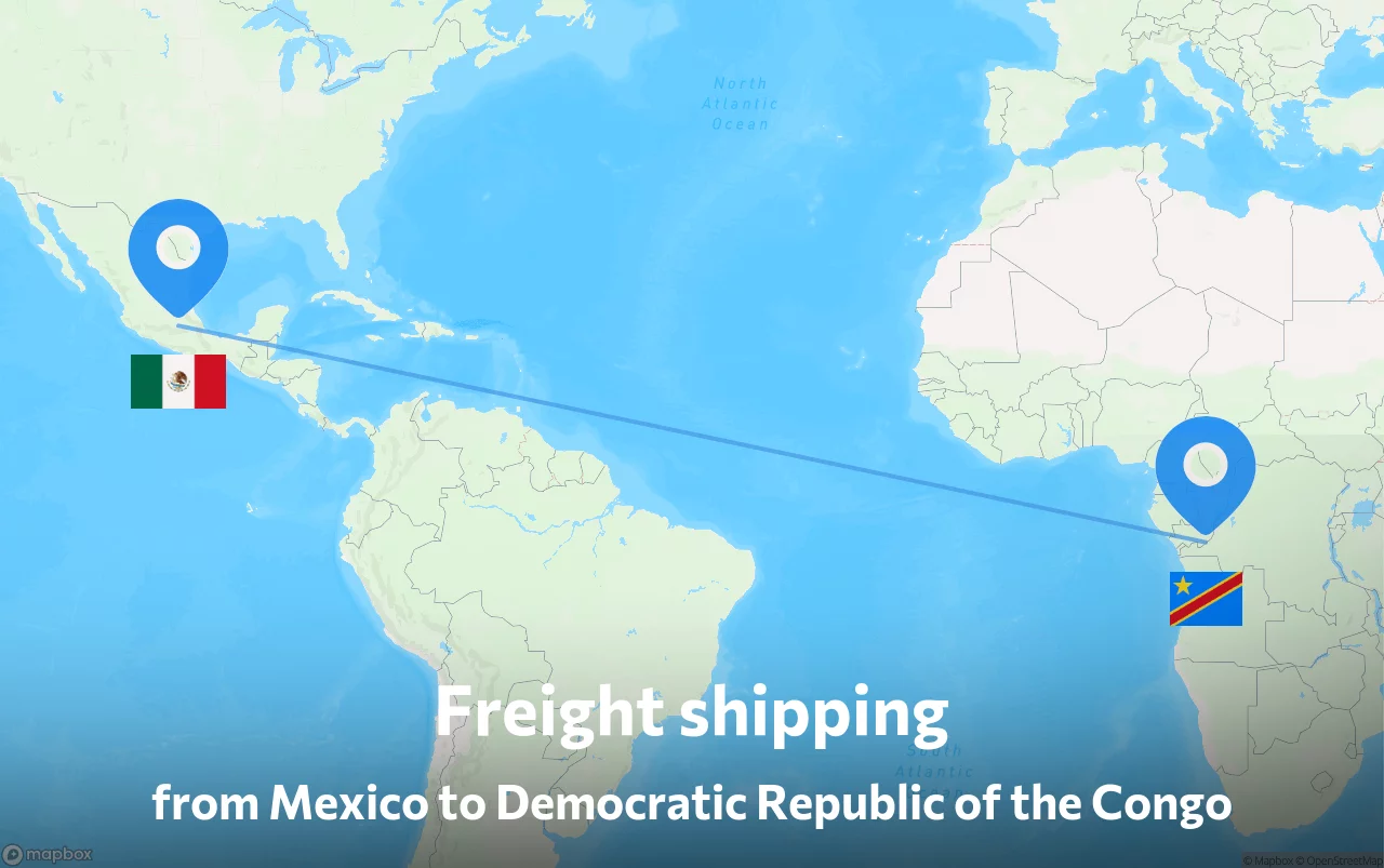 Shipping route from Mexico to Democratic Republic of the Congo