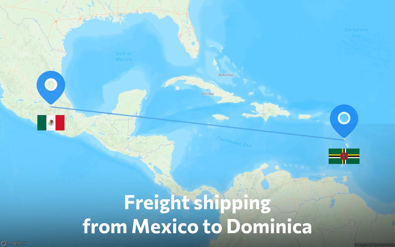 Shipping route from Mexico to Dominica