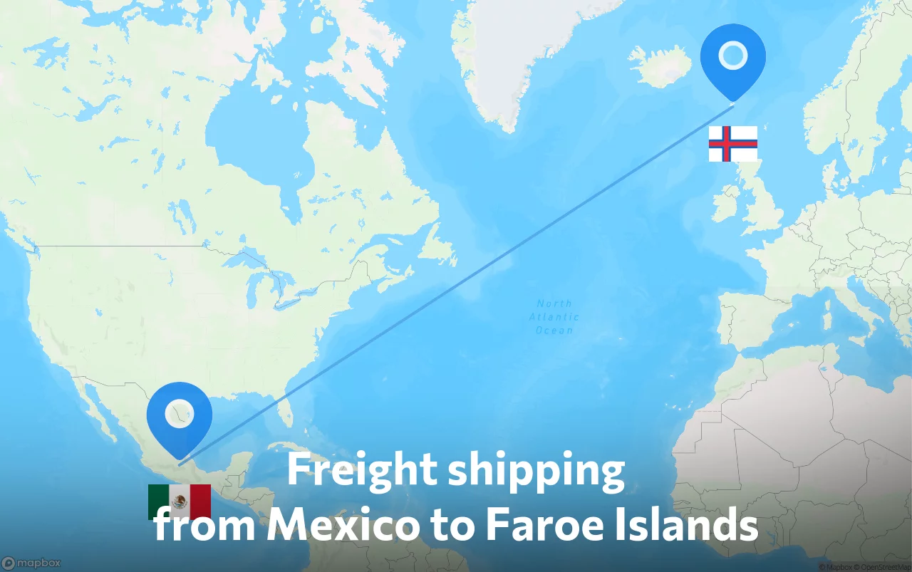 Shipping route from Mexico to Faroe Islands