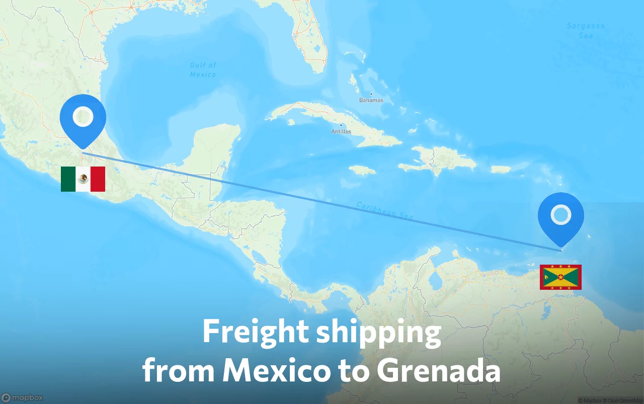 Shipping route from Mexico to Grenada