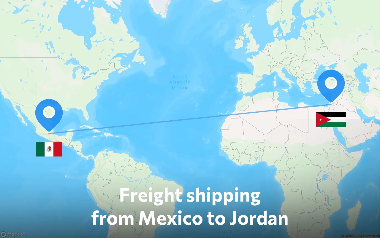Shipping route from Mexico to Jordan