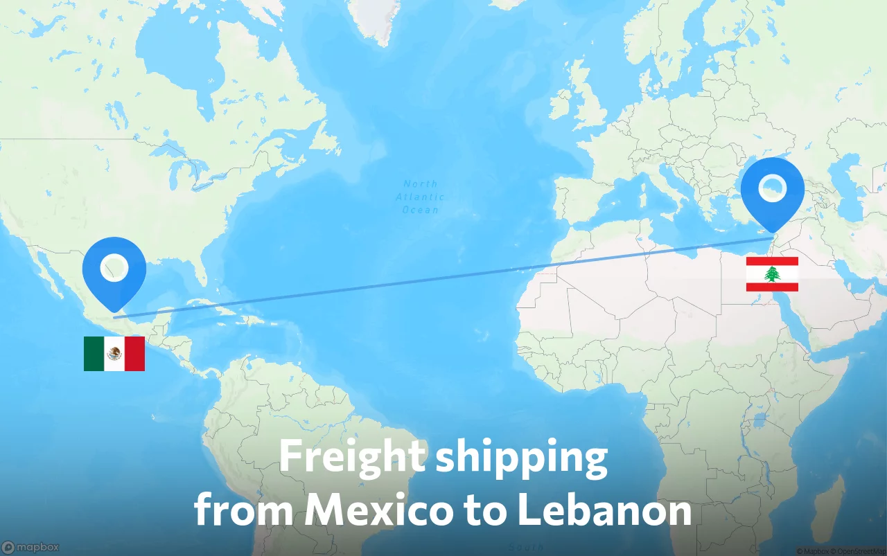 Shipping route from Mexico to Lebanon