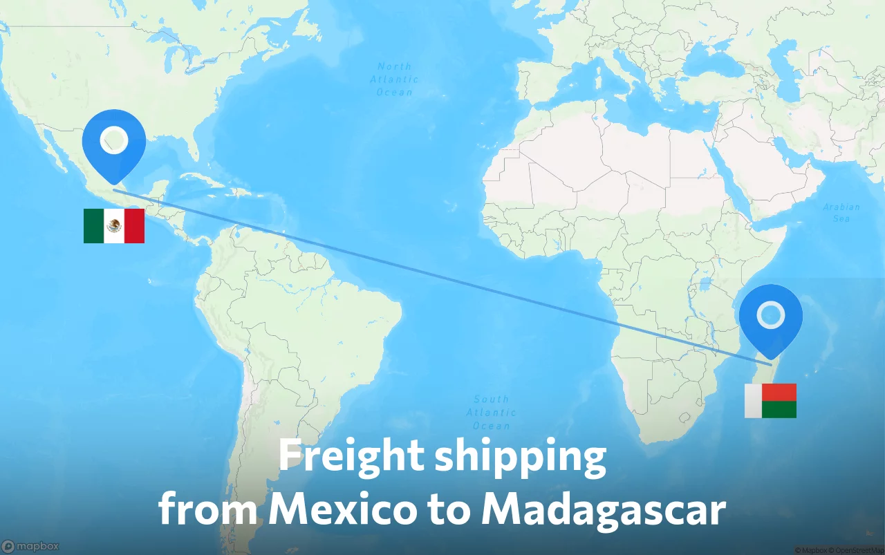 Shipping route from Mexico to Madagascar