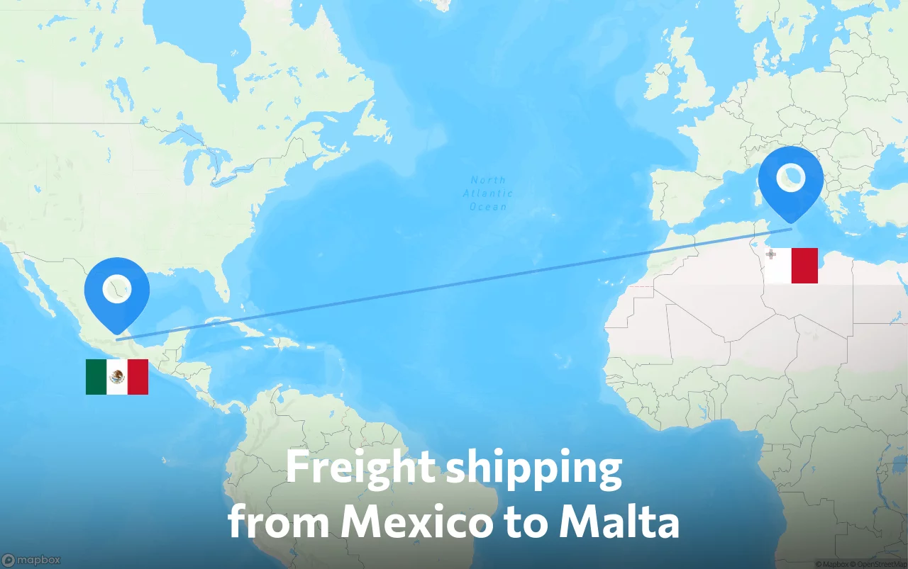 Shipping route from Mexico to Malta