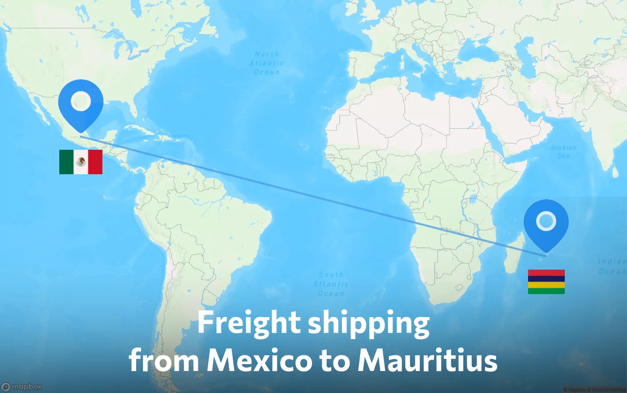 Shipping route from Mexico to Mauritius